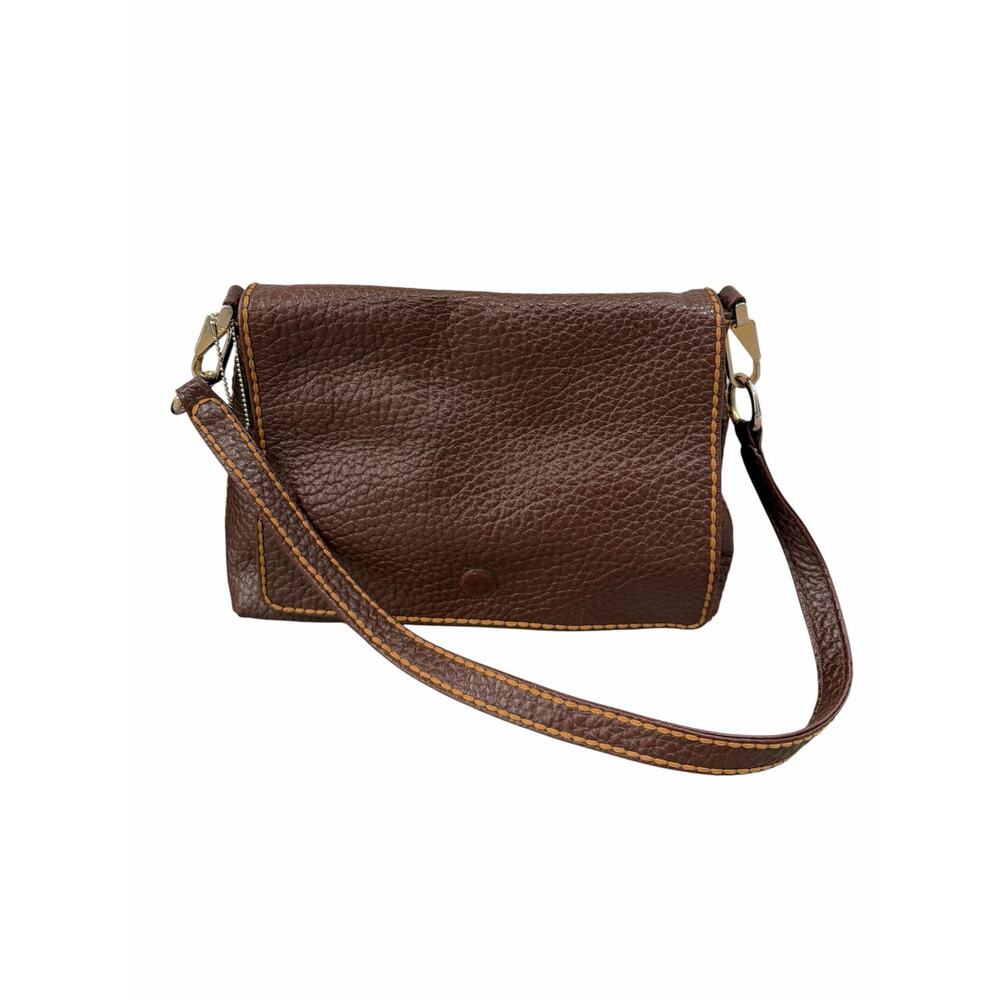 VTG Plinio Visona Italy Brown Genuine Pebbled Leather Shoulder Bag Flap Closure